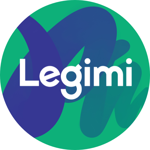 logo Legimi, biały napis LEGIMI na zielono-granatowym tle